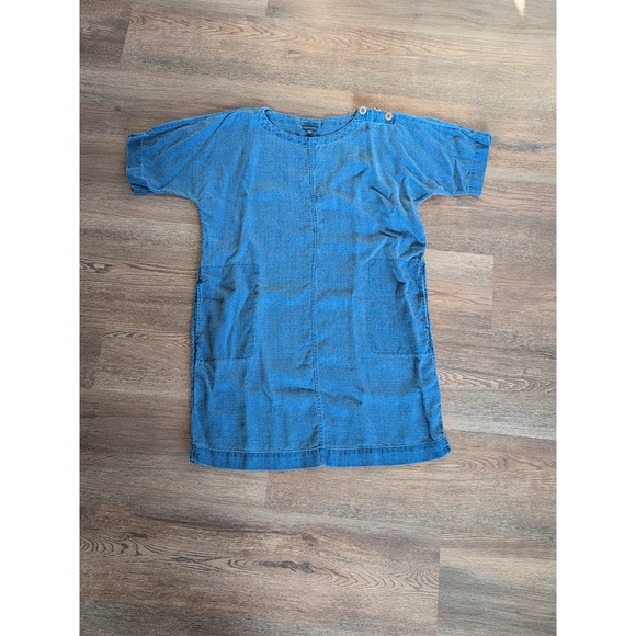 Pure Jill Indigo Dresses & Skirts - Pure Jill Indigo Blue Linen Blend Shift Dress Short Sleeve Button Shoulder M